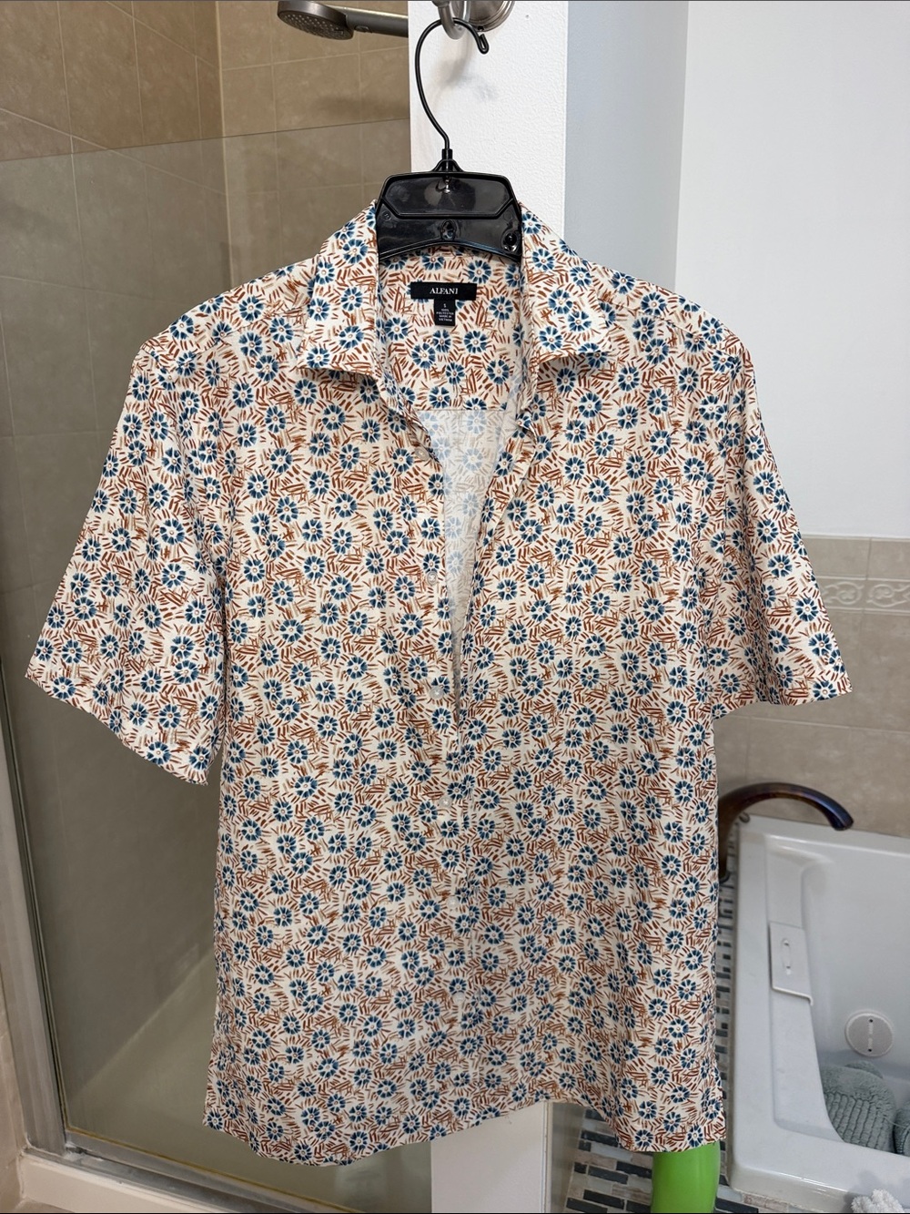 Alfani Short-Sleeve Button-Down Shirt - Blue & Tan Floral